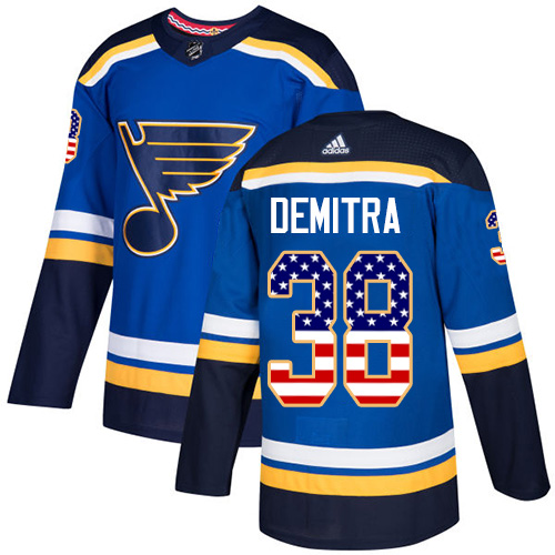 Adidas Blues #38 Pavol Demitra Blue Home Authentic USA Flag Stitched NHL Jersey - Click Image to Close